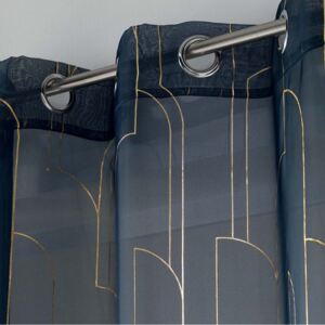 Elegantná tmavo modrá záclona so zlatým geometrickým vzorom 140 x 240 cm