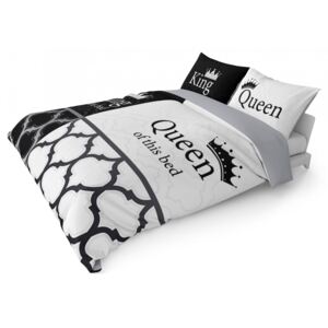 Čiernobiele posteľné obliečky s nápismi King & Queen