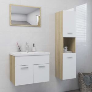Set koupelnového nábytku bílý a dub sonoma dřevotříska