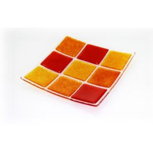BDK-GLASS Skleněná miska KARO 15x15cm - červeno-oranžová
