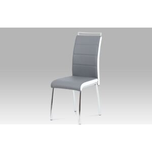 Artium Jídelní židle, koženka šedá/bílý bok, madlo, chrom - DCL-403 GREY