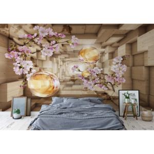Fototapeta - 3D Tunnel Cherry Blossom Flowers Modern Design Vliesová tapeta - 206x275 cm
