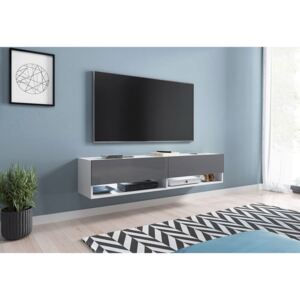 TV stolek LOWBOARD A 140, 140x30x32, bílá/šedá lesk, bez LED osvětlení