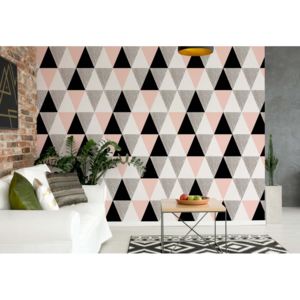 Fototapeta - Modern Pink And Black Geometric Triangle Pattern Vliesová tapeta - 250x104 cm