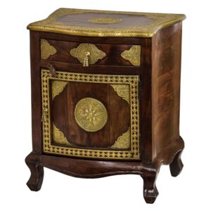 Sanu Babu Noční stolek z palisandru, zdobený mosazným kováním, 50x40x61cm