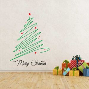 Samolepka na zeď GLIX - Merry Christmas Červená a zelená 90 x 70 cm