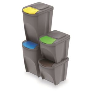 PlasticFuture Sada 4 odpadkových košů DEILA 2x25 L a 2x35 L šedá