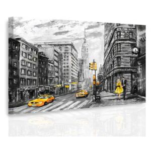 Obraz New York malovaný Yellow + háčky, hřebíčky, čistící hadřík ZDARMA Velikost (šířka x výška): 90x60 cm