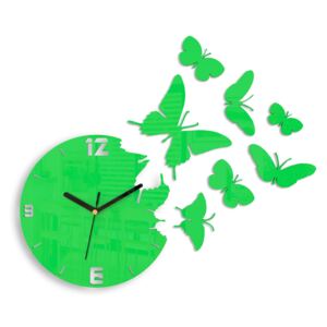 Moderní nástěnné hodiny MOTÝLE GREEN HMCNH003-green (nalepovací hodiny na stěnu)