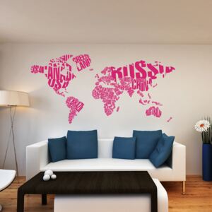 Samolepka na zeď GLIX - Mapa světa Růžová 200 x 100 cm