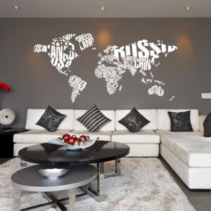 Samolepka na zeď GLIX - Mapa světa Bílá 200 x 100 cm