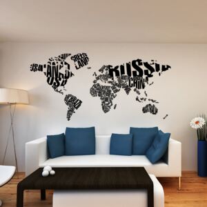 Samolepka na zeď GLIX - Mapa světa Černá 200 x 100 cm