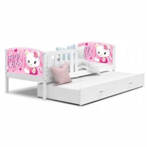 Dětská postel TAMI P2 80x190 cm v bílé barvě s motivem kočičky