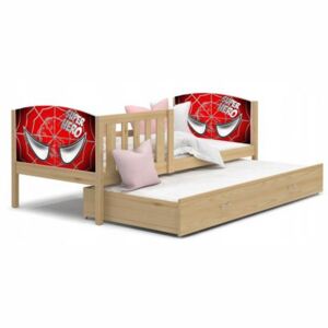 Dětská postel TAMI P2 80x190 cm v provedení borovice s motivem superhrdiny