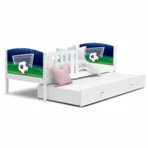 Dětská postel TAMI P2 80x190 cm v bílé barvě s motivem fotbal. míče s brankou