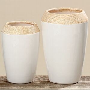 Váza Boltze Tia bílá keramika, dřevo 26x17 cm (cena za ks)