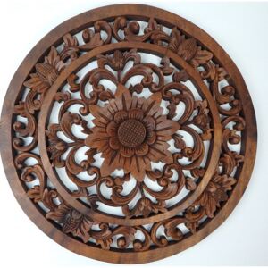 Závěsná dekorace Mandala LOTOSOVÝ KVĚT hnědá, 50 cm, ruční práce, exotické dřevo