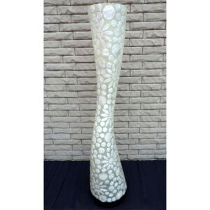 Stojací lampa PRINCESS - květiny, bílá, pravá perleť, ruční práce, 150 cm