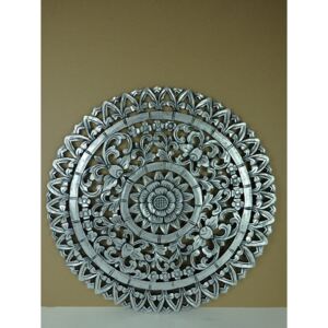 Nástěnná dekorace Mandala stříbrno/černá, 60cm, ruční práce, Indonésie