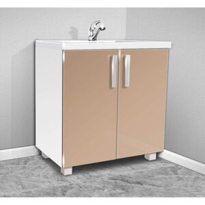 Nabytekmorava Koupelnová skříňka s umývadlem K22 barva skříňky: bílá 113, barva dvířek: káva lesk