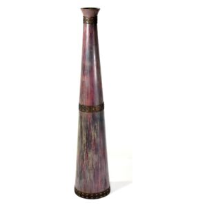 Váza z palmového dřeva, zdobená mosazným kováním, 12x12x58cm