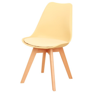Plastová jídelní židle s dřevěnou podstavou v odstínu vanilky a měkkým sedákem TK191