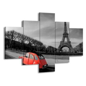 Eiffelova věž černobílá a auto 100x70 cm
