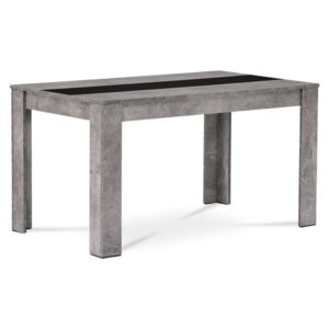 Jídelní stůl 138x80x74 cm, MDF, lamino dekor beton, dekorační pruh v černé a bílé barvě