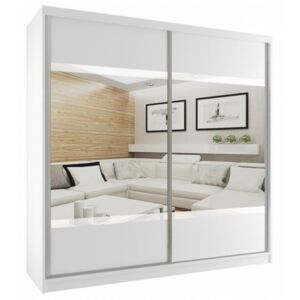 Moderní šatní skříň s posuvnými dveřmi zrcadlem šířka 133 cm bílý korpus 100