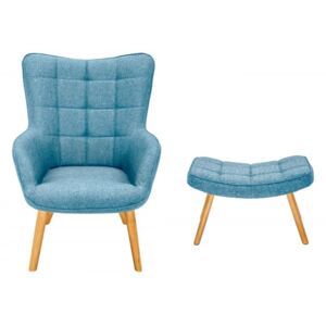 2SET křeslo s podnožkou SCANDINAVIA azurově modré Nábytek | Obývací pokoj | Křesla