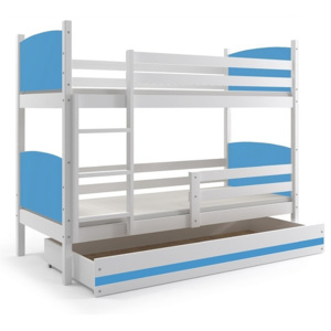 Patrová postel BRENEN + matrace + rošt ZDARMA, 80x190, bílý, blankytná