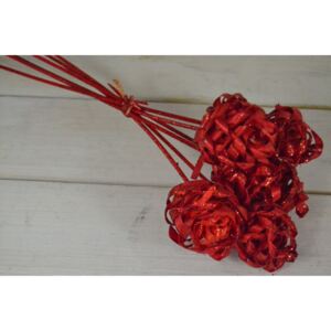 Vánoční dekorace - červená třpytivá kytice (v. 52 cm)