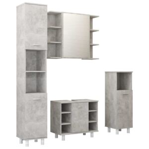 4dílný set koupelnového nábytku II - se zrcadlovou skříňkou - dřevotříska | betonově šedý