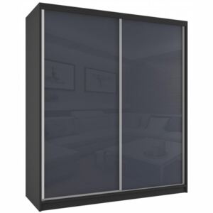 Moderní šatní skříň s posuvnými skleněnými dveřmi ve 3 variantách - šířka 158 cm černý korpus 81 Černá - Šedá