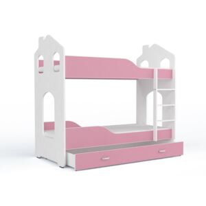 Patrová postel DOMINIK DOMEK s úložným prostorem (různé barvy), Růžová