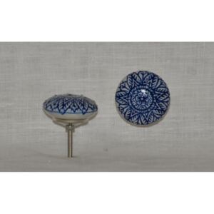 ART-STYLE Porcelánová úchytka krémová s modrým ornamentem, průměr 45mm