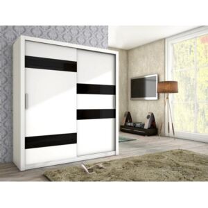 Trendy šatní skříň s posuvnými dveřmi KIKA 180 bílý mat + černé sklo