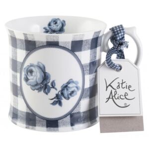 Katie Alice - hrnek Gingham Floral 400 ml (Porcelánový hrnek Gingham Floral na kávu nebo čaj s modrými květy na podkladě s modrobílou kostkou.)