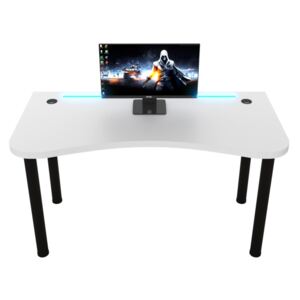 Počítačový herní stůl Y2 s LED, 135x73-76x65, bílá/černé nohy + USB HUB