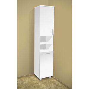 Nabytekmorava Vysoká koupelnová skříňka s košem K17 barva skříňky: bílá 113, barva dvířek: bílá lamino