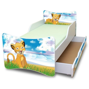 Dětská postel se zábranou a šuplík/y Lvíček - 160x90 cm