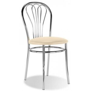 Kovová jídelní židle čalouněný sedák Vesna k bílošedá - AL12