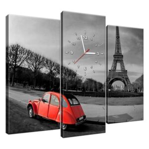 Obraz s hodinami Červené auto při Eiffelově věži 90x70cm ZP1117A_3C