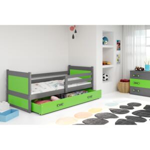 Dětská postel RICO 1 90x200 cm, grafitová/zelená Pěnová matrace