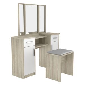 Sestava taburet + toaletní stolek se 3 zrcadly - kombinace barev Dub Sonoma