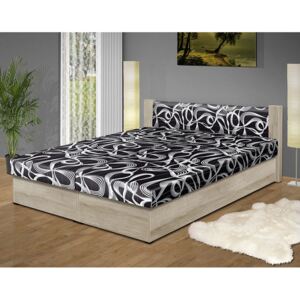 Manželská postel s úložným prostorem Erika 170 barva lamina: dub stříbrný 404, Čalounění: Mega 001 Černá
