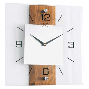 Dřevěné skleněné netikající tiché nástěnné hodiny JVD NS2231/11 (hodiny s tichým chodem)