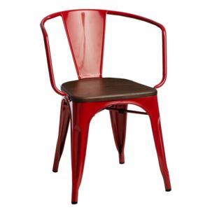 Židle PARIS ARMS WOOD červená borovice ořech, Sedák bez čalounění, Nohy: kov, borovice, barva: červená, s područkami borovice