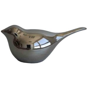 Dekorační soška ptáček Stardeco keramika stříbrný 6,5x16 cm
