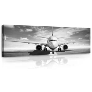 Postershop Obraz na plátně: Proudové letadlo (černobílé) - 145x45 cm